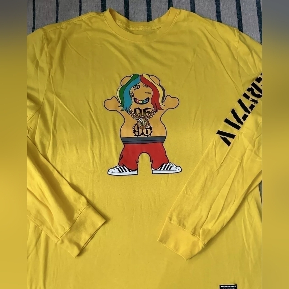 NWOT Grizzly Tekashi 6ix9ine 96 Bear on Yellow Long Sleeve Tee - Size M New - Picture 4 of 9